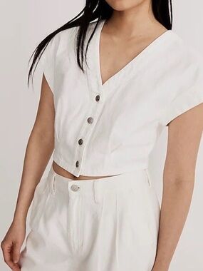 Madewell White Denim Cap Sleeve Crop top size 4